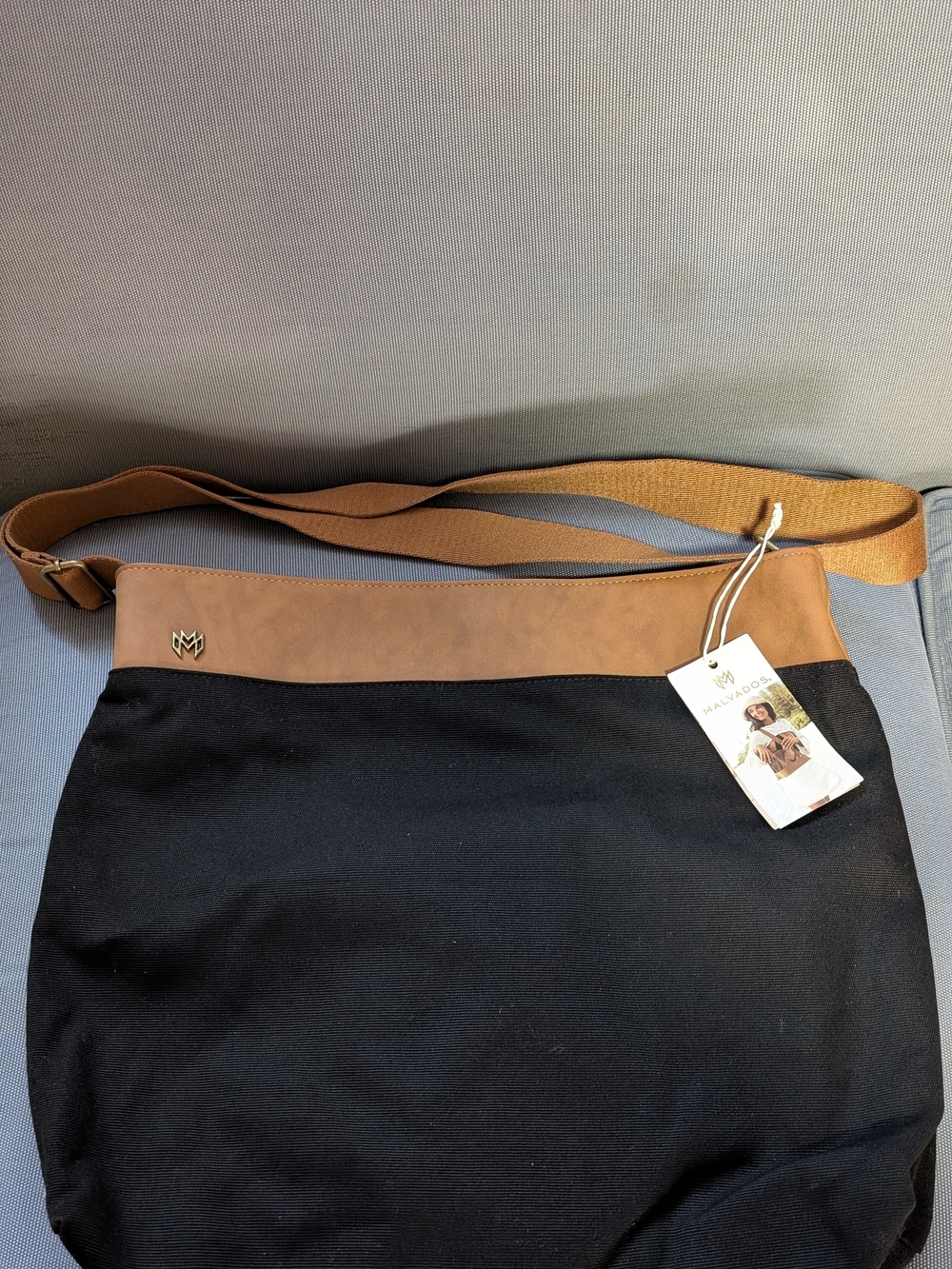 Malvados Black Canvas Tote with Brown Trim
